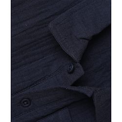 Bonfino 100% Cotton Woven Half Sleeves Drop Shoulder Double Gauze Polo T-Shirt with Oversized Pocket - Navy Blue