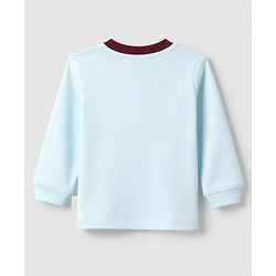 Bonfino 100% Cotton Knit Full Sleeves T-Shirt & Joggers Set With Bear Print - Light Blue