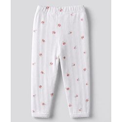 Bonfino 100% Cotton Elastane Knit Leggings With Floral Print Pack of 3 - White, Cream & Peach