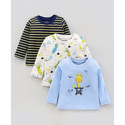 Bonfino Full Sleeves T-Shirts Multiprint Pack of  3 - Light & Navy Blue White