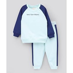 Bonfino Full Sleeves Tee & Lounge Pant Text Print - Green