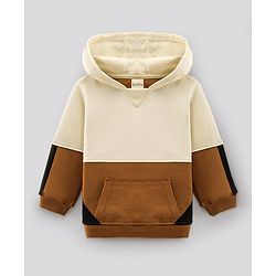 Bonfino Full Sleeves Hooded T-Shirt & Lounge Pant Color Block - Offwhite Brown