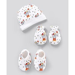 Bonfino Cotton Cap Mitten Booties Set - White