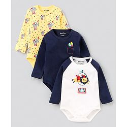 Bonfino Full Sleeves Printed Onesies Pack of 3 - Multicolour