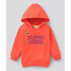 Bonfino Full Sleeves Hooded Sweatshirt Text Print - Orange