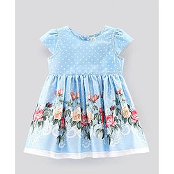 Bonfino Cap Sleeves Frock Floral Print - Blue