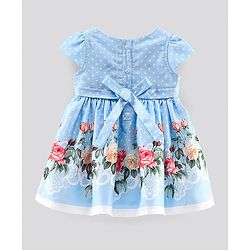 Bonfino Cap Sleeves Frock Floral Print - Blue