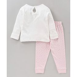 Bonfino Full Sleeves Pyjama Set Glitter Star Print - Ivory Pink