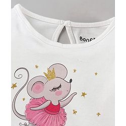 Bonfino Full Sleeves Pyjama Set Glitter Star Print - Ivory Pink