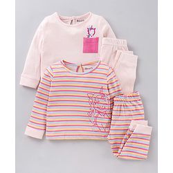 Bonfino Full Sleeves Pyjama Set Unicorn Print - Pink Multicolor