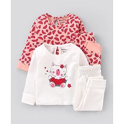 Bonfino Full Sleeves Nightwear Sets Pack of 2 Multi Print - Ivory White Peach
