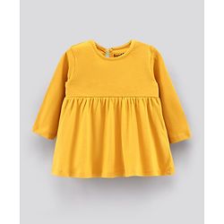 Bonfino Full Sleeves Frock Solid & Floral Print - Yellow Cream