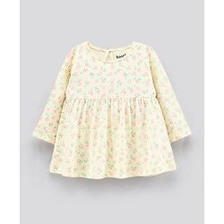 Bonfino Full Sleeves Frock Solid & Floral Print - Yellow Cream