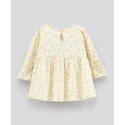 Bonfino Full Sleeves Frock Solid & Floral Print - Yellow Cream