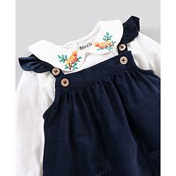 Bonfino Full Sleeves Frock with Front Pockets and Inner Tee with Embroidery - Navy White