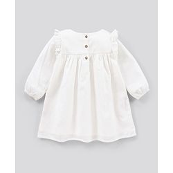 Bonfino Full Sleeves Fit and Flare Frock with Floral Embroidery - Ivory
