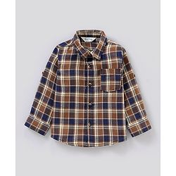 Bonfino Full Sleeves Checked Shirt & Washed Denim Dungaree Set - Blue Brown