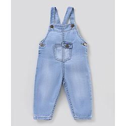 Bonfino Full Sleeves Checked Shirt & Washed Denim Dungaree Set - Blue Brown