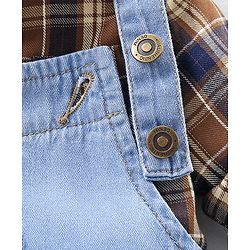 Bonfino Full Sleeves Checked Shirt & Washed Denim Dungaree Set - Blue Brown