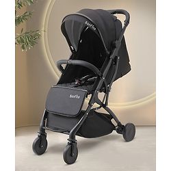 Bonfino Runway Cabin Stroller with Concealed Linked Brake- Black| Air Cabin Friendly| Safety Harness| Compact Fold| Mosquito Net| Soft Quilted Reclining Seat| Aluminum Frame| Integrated Trolley Handle
