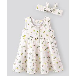 Bonfino Sleeveless Frock with Headband Floral Print - White