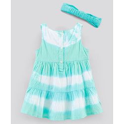 Bonfino Sleeveless Tie & Dye Tiered Frock with Headband - Green