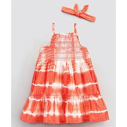 Bonfino Sleeveless Tye & Dye Dress With Headband - Orange