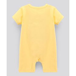 Bonfino Half Sleeves Striped Rompers Animal Face Print Lion Patch - Off White Yellow