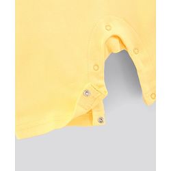 Bonfino Half Sleeves Striped Rompers Animal Face Print Lion Patch - Off White Yellow