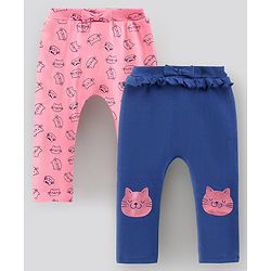 Bonfino Ankle Length Cotton Leggings All Over Printed Pack of 2 - Pink Blue