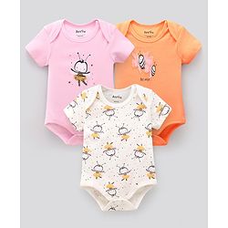 Bonfino Half Sleeves Printed Onesies Pack of 3 - Pink Ivory Orange