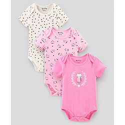 Bonfino Half Sleeves Onesies Multi Print Pack of 3 - Off White