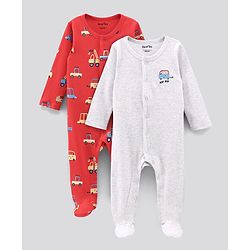 Bonfino Full Sleeves Footed Sleep Suit Multi Print Pack of 2 - Multicolor