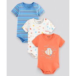 Bonfino Half Sleeves Printed Onsies Pack of 3 - Off White Blue Orange