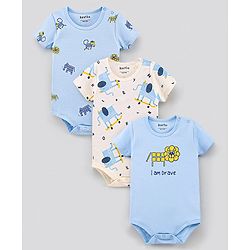 Bonfino 100% Cotton Half Sleeve Onesies Pack Of 3 - Blue
