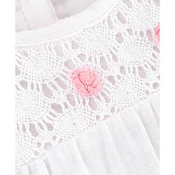 Bonfino girls Sleeveless Romper with Lach and Crocheted Flowers Detailing - White