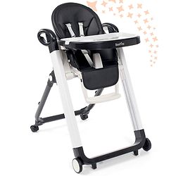 Bonfino Connoisseur 3-in-1 Adjustable High Chair - Black, Convertible, Reclining Seat, Compact Fold| Wheels with Brake| Aluminum Frame| 7 Level Height| PU Leather Seat| Removable Food Tray| Adjustable Leg Rest