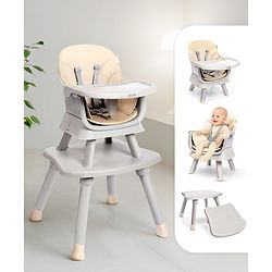 Bonfino Bliss 6-in-1 High Chair - Convertible Booster & Dining Chair, Study & Game Table with Removable Game Tray with Grooves - Grey| Anti-skid Legs| Removable Seat Cover| 5-point Safety Harness