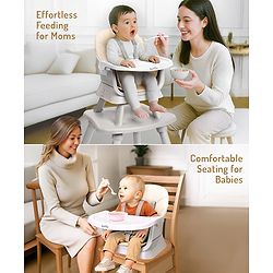 Bonfino Bliss 6-in-1 High Chair - Convertible Booster & Dining Chair, Study & Game Table with Removable Game Tray with Grooves - Grey| Anti-skid Legs| Removable Seat Cover| 5-point Safety Harness