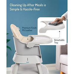 Bonfino Bliss 6-in-1 High Chair - Convertible Booster & Dining Chair, Study & Game Table with Removable Game Tray with Grooves - Grey| Anti-skid Legs| Removable Seat Cover| 5-point Safety Harness