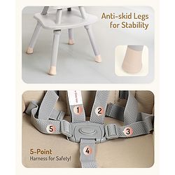 Bonfino Bliss 6-in-1 High Chair - Convertible Booster & Dining Chair, Study & Game Table with Removable Game Tray with Grooves - Grey| Anti-skid Legs| Removable Seat Cover| 5-point Safety Harness