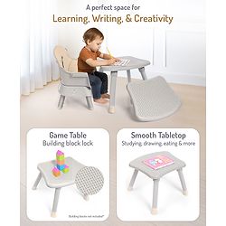 Bonfino Bliss 6-in-1 High Chair - Convertible Booster & Dining Chair, Study & Game Table with Removable Game Tray with Grooves - Grey| Anti-skid Legs| Removable Seat Cover| 5-point Safety Harness