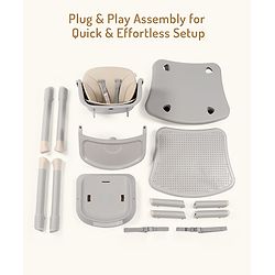 Bonfino Bliss 6-in-1 High Chair - Convertible Booster & Dining Chair, Study & Game Table with Removable Game Tray with Grooves - Grey| Anti-skid Legs| Removable Seat Cover| 5-point Safety Harness
