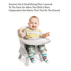 Bonfino Bliss 6-in-1 High Chair - Convertible Booster & Dining Chair, Study & Game Table with Removable Game Tray with Grooves - Grey| Anti-skid Legs| Removable Seat Cover| 5-point Safety Harness