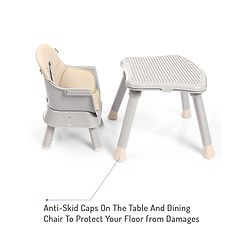 Bonfino Bliss 6-in-1 High Chair - Convertible Booster & Dining Chair, Study & Game Table with Removable Game Tray with Grooves - Grey| Anti-skid Legs| Removable Seat Cover| 5-point Safety Harness