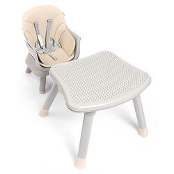 Bonfino Bliss 6-in-1 High Chair - Convertible Booster & Dining Chair, Study & Game Table with Removable Game Tray with Grooves - Grey| Anti-skid Legs| Removable Seat Cover| 5-point Safety Harness