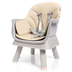 Bonfino Bliss 6-in-1 High Chair - Convertible Booster & Dining Chair, Study & Game Table with Removable Game Tray with Grooves - Grey| Anti-skid Legs| Removable Seat Cover| 5-point Safety Harness