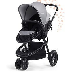 Bonfino Zippy Jogger Stroller - Back Air Wheels, Comfort Cushion, Reclining Seat, 5-Point Harness - Black & Grey| For Rugged Use| Reversible Seat| Reclining Seat and Adjustable Foot Rest| Suspension Wheels