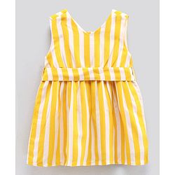 Bonfino Sleeveless Cotton Frock With Headband Striped  - Yellow
