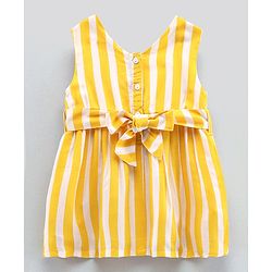 Bonfino Sleeveless Cotton Frock With Headband Striped  - Yellow